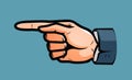 Pointing male hand. Business concept in pop art retro comic style. Cartoon vector illustration Royalty Free Stock Photo