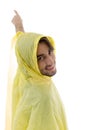 Pointing male wearing raincoat Royalty Free Stock Photo