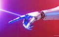 robotic arm pointing with laser beam effect Royalty Free Stock Photo