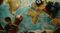 Pointing at a World Map..AI generated image Royalty Free Stock Photo