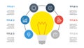 6 points circle infographic element vector with light bulb, business idea visualization, steps, options, processes, workflow,