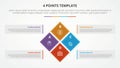 4 points stage list template infographic concept for slide presentation with rotated square creating diamond shape on center with