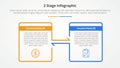 2 points stage template for comparison opposite infographic concept for slide presentation with big box outline and arrow
