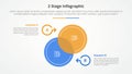 2 points stage template for comparison opposite infographic concept for slide presentation with big circle venn blending on center