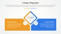 2 points stage template for comparison opposite infographic concept for slide presentation with diamond shape center with
