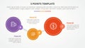 3 points stage template infographic concept for slide presentation with big circle timeline up and down with 3 point list with