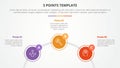 3 points stage template infographic concept for slide presentation with circle outline linked circular on half circle with 3 point