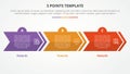 3 points stage template infographic concept for slide presentation with creative arrow horizontal block shape with 3 point list