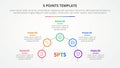 5 points stage template infographic concept for slide presentation with outline circle on half circle line with 5 point list with