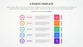 5 points stage template infographic concept for slide presentation with rectangle box stack with outline circle badge with 5 point