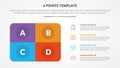 4 points stage template infographic concept for slide presentation with round box rectangle 4 point list with flat style