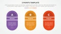 3 points stage template infographic concept for slide presentation with round shape with slice title with 3 point list with flat