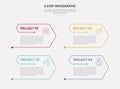 4 points template infographic outline style with 4 point step template with arrow edge with open slice shape for slide