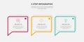 3 points template infographic outline style with 3 point step template with callout discussion box with dotted line for slide