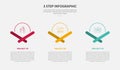 3 points template infographic outline style with 3 point step template with half circle and creative x footer for slide