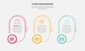 3 points template infographic outline style with 3 point step template with round vertical shape with circle badge at bottom for