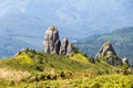 Pointy rock formation in Ciucas Carpathian mountains, Romania, during a casual hike on a warm Summer day. Royalty Free Stock Photo