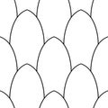 Pointy scale scallop vector seamless pattern background.Monochrome line art oval oblong overlapping shapes backdrop