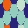 Pointy scale vector seamless pattern background.Tropical color indigo orange blue oval oblong overlapping shapes