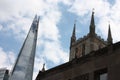 Pointy skyscraper made of mirrors, high, on the river Thames Royalty Free Stock Photo