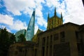 Pointy skyscraper made of mirrors, high, on the river Thames Royalty Free Stock Photo