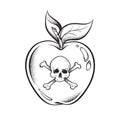 Poison apple line art and dot work hand drawn vector illustration. Boho style sticker, patch, print or blackwork flash tattoo desi