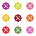 Poison beetle icons set, flat style