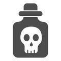 Poison in bottle solid icon, halloween concept, bottle with skull sign on white background, vial with dangerous liquid Royalty Free Stock Photo