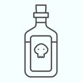 Poison can thin line icon. Potion in the glass bottle with skull sign. Halloween vector design concept, outline style Royalty Free Stock Photo