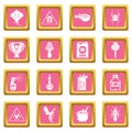 Poison danger toxic icons set pink square vector