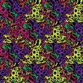Poison-dart frogs Dendrobates . Vector study of colors and patterns. pattern of poisonous frogs with spots.