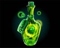 Poison in a magic bottle. A green universe in a jar illustration. Neon toxic fantasy effect. Magic liquid for medicine, science ve Royalty Free Stock Photo