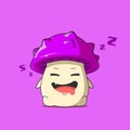 A poison mushroom character feel asleep isolated on purple background. a poison mushroom character emoticon illustration