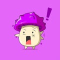 A poison mushroom character got shocked and point to something isolated on purple background. a poison mushroom character emoticon