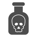 Poison solid icon. Danger sign on bottle, acid flask symbol, glyph style pictogram on white background. Chemistry or Royalty Free Stock Photo