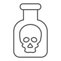 Poison thin line icon. Danger sign on bottle, acid flask symbol, outline style pictogram on white background. Chemistry Royalty Free Stock Photo
