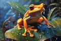 Poison vivid color frog. Poisonous animal of tropical rainforest. Pet in terrarium