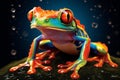 Poison vivid color frog. Poisonous animal of tropical rainforest. Pet in terrarium Royalty Free Stock Photo