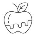 Poisoned Witch Apple thin line icon, fairytale concept, rotten evil apple sign on white background, poisoned fruit icon