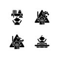 Poisoning and suffocation prevention black glyph icons set on white space