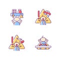 Poisoning and suffocation prevention RGB color icons set