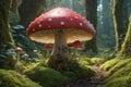 Poisonous fly agaric toadstool in moss