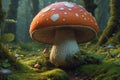 Poisonous fly agaric toadstool in moss