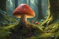 Poisonous fly agaric toadstool in moss