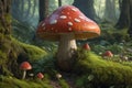 Poisonous fly agaric toadstool in moss