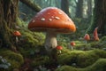 Poisonous fly agaric toadstool in moss