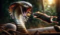 Poisonous snake Cobra with its mouth open and its tongue out hunting a rat. Generative Ai