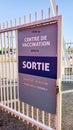 Corona vaccination center exit panel after vaccine text sign french in Covid-19