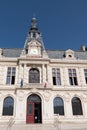 Poitiers details facade city hall in Place Marechal Leclerc Poitiers on blue sky