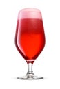 Pokal glass of fresh red beer with cap of foam isolated on white. Fruit beer cocktail Royalty Free Stock Photo